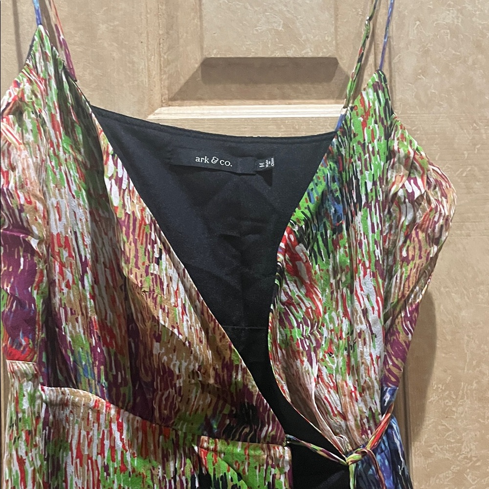 Ark & Co ModCloth Silk Wrap Dress Vibrant Rainbow Impressionist Painting Print - Picture 4 of 5